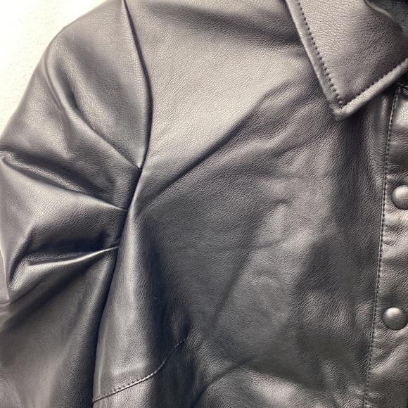 7 for all mankind Faux leather puff sleeve top NWT! Size S, black - Picture 5 of 15